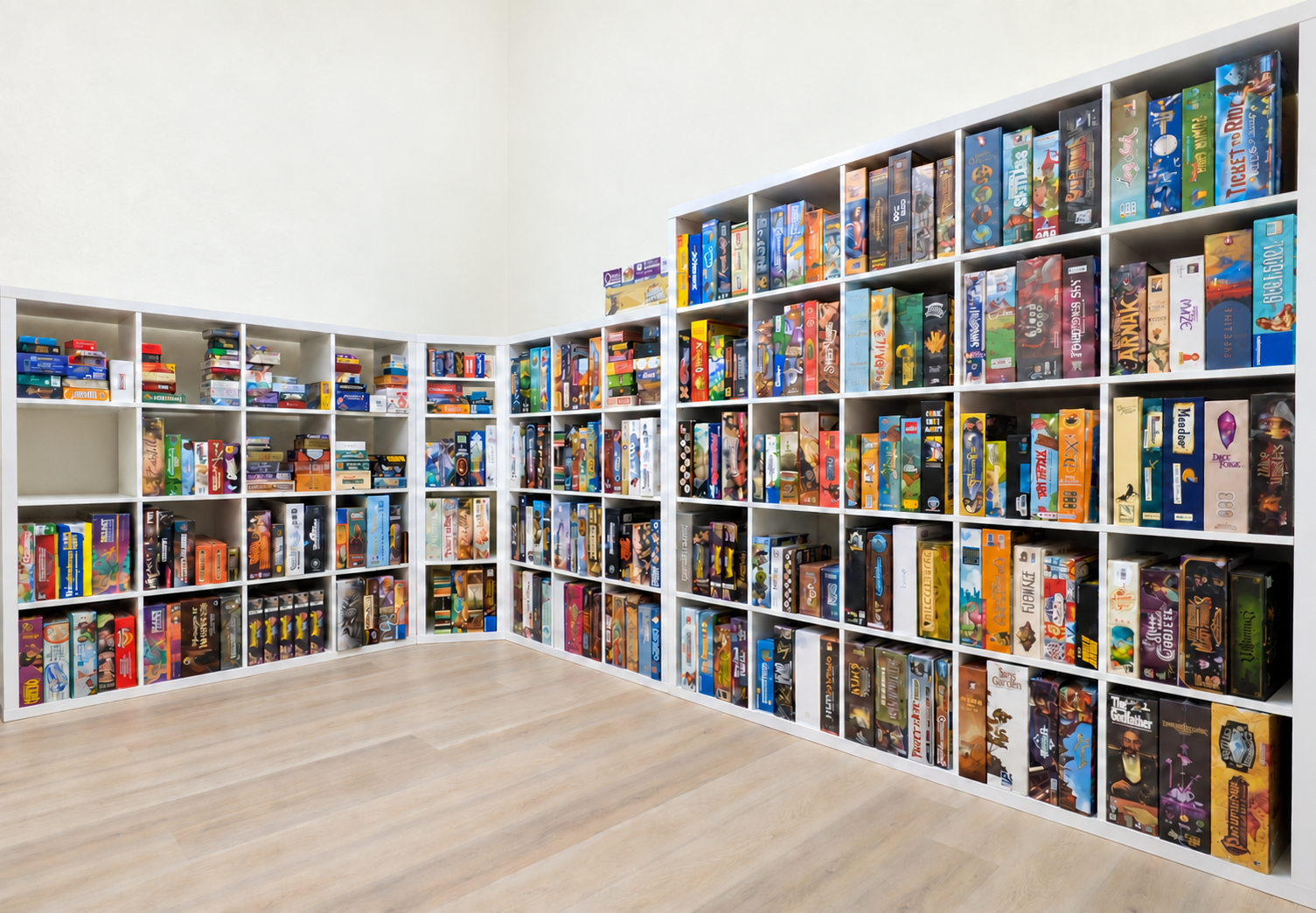 A welcoming room with shelves full of board games and tables for gathering.